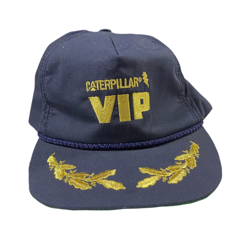 Vintage Caterpillar Vip Snapback Hat Blue Gold Farm Tractors Farming Equipment